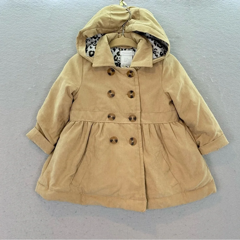 Tahari - Baby Girl Tan hooded jacket trenchcoat style A- line size 12 month
